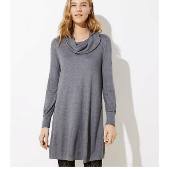 LOFT Dresses & Skirts - LOFT Cowl Neck Long Cuff Sleeve Sweater Dress Gray